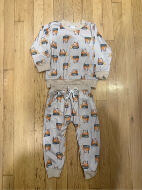 Pat pat 18-24 Kids Beige Construction Truck Pajama Set - Unbranded